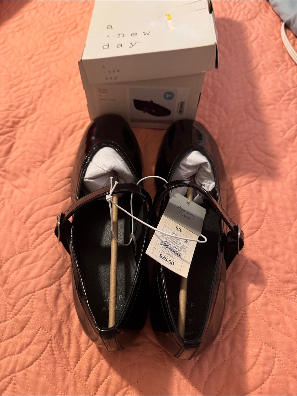 a new day Black Patent Mary Jane Flats 9 1/2